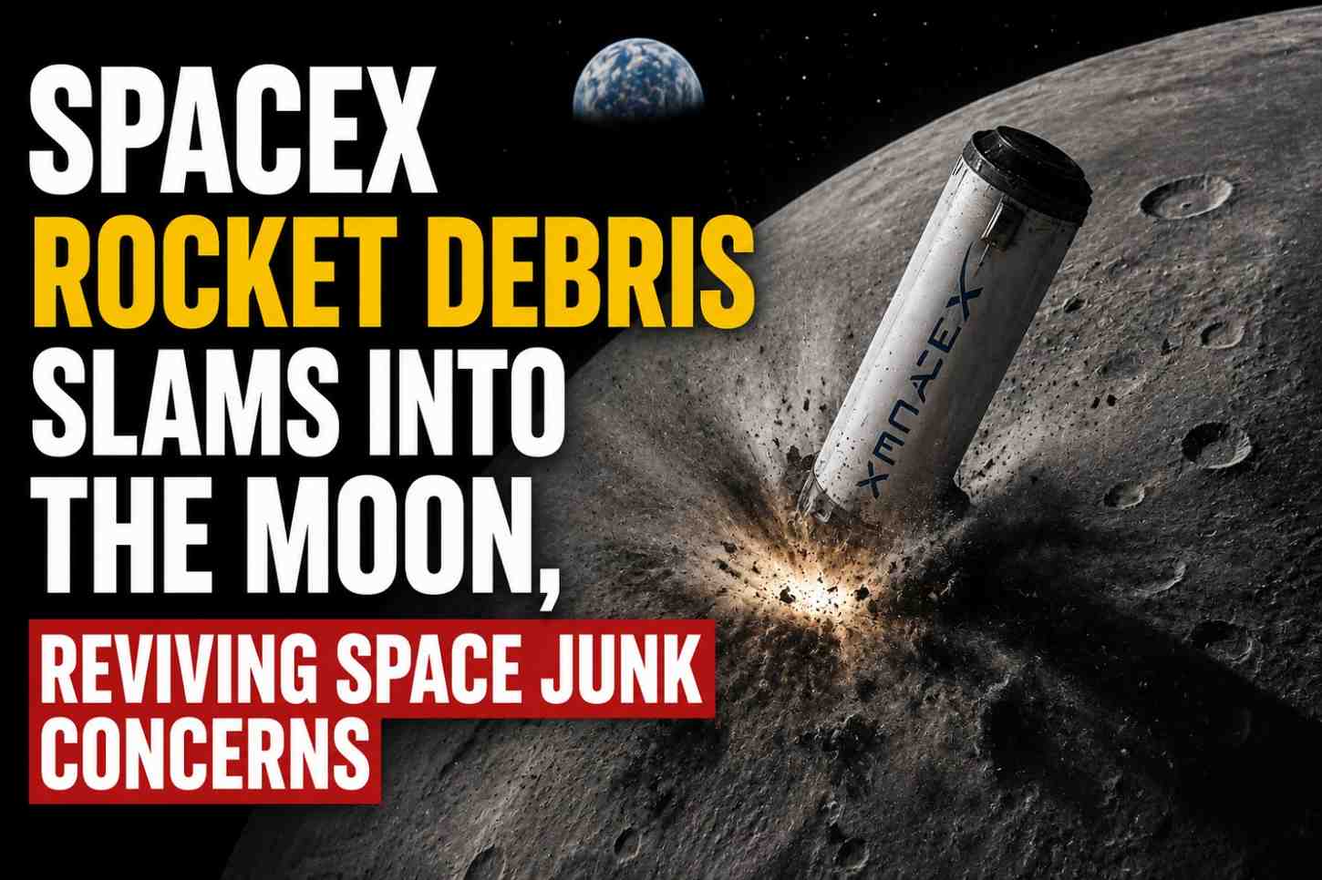 Rocket launching into space representing the SpaceX Falcon 9 stage that later collided with the moon