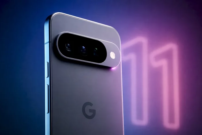 Google Pixel 11 Pro smartphone displayed at Made by Google 2026 launch event.