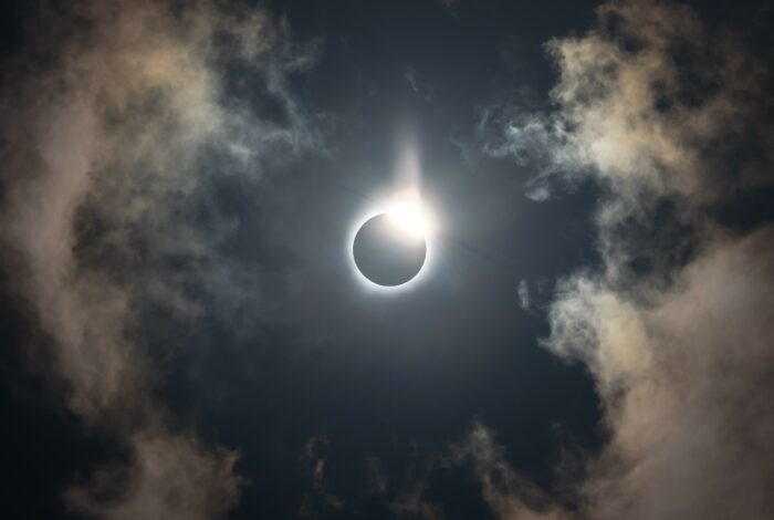 Partial solar eclipse visible in the sky over the United States