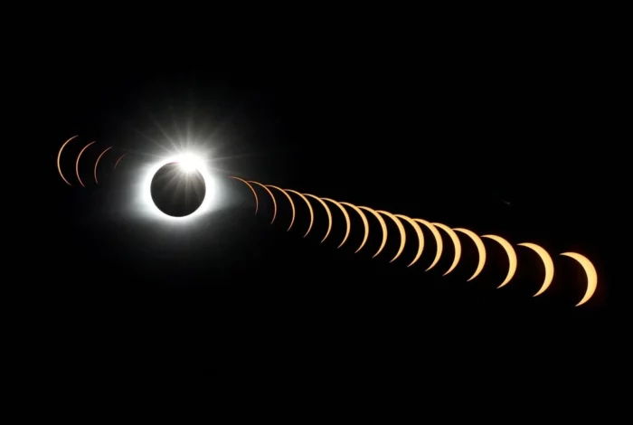 The Moon blocking the Sun during the total solar eclipse visible over the Northern Hemisphere on August 12, 2026.