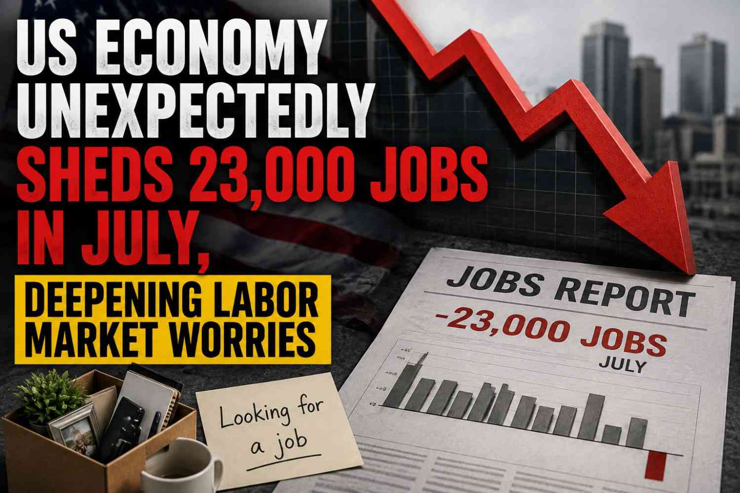Job seekers reviewing listings at a hiring event reflecting July's unexpected US job losses